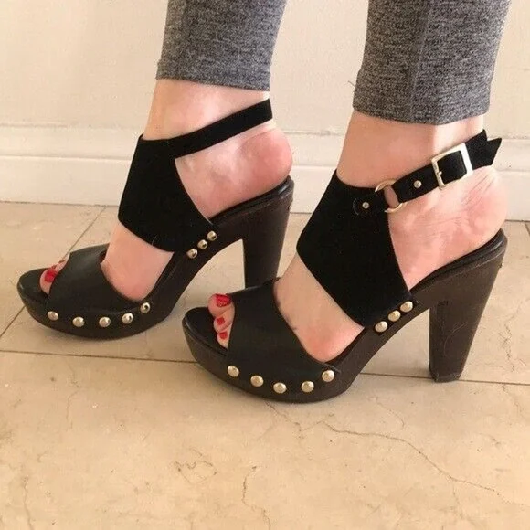 JIMMY CHOO Suede Leather Ultima Platform Studded Heels in Black - Main Image